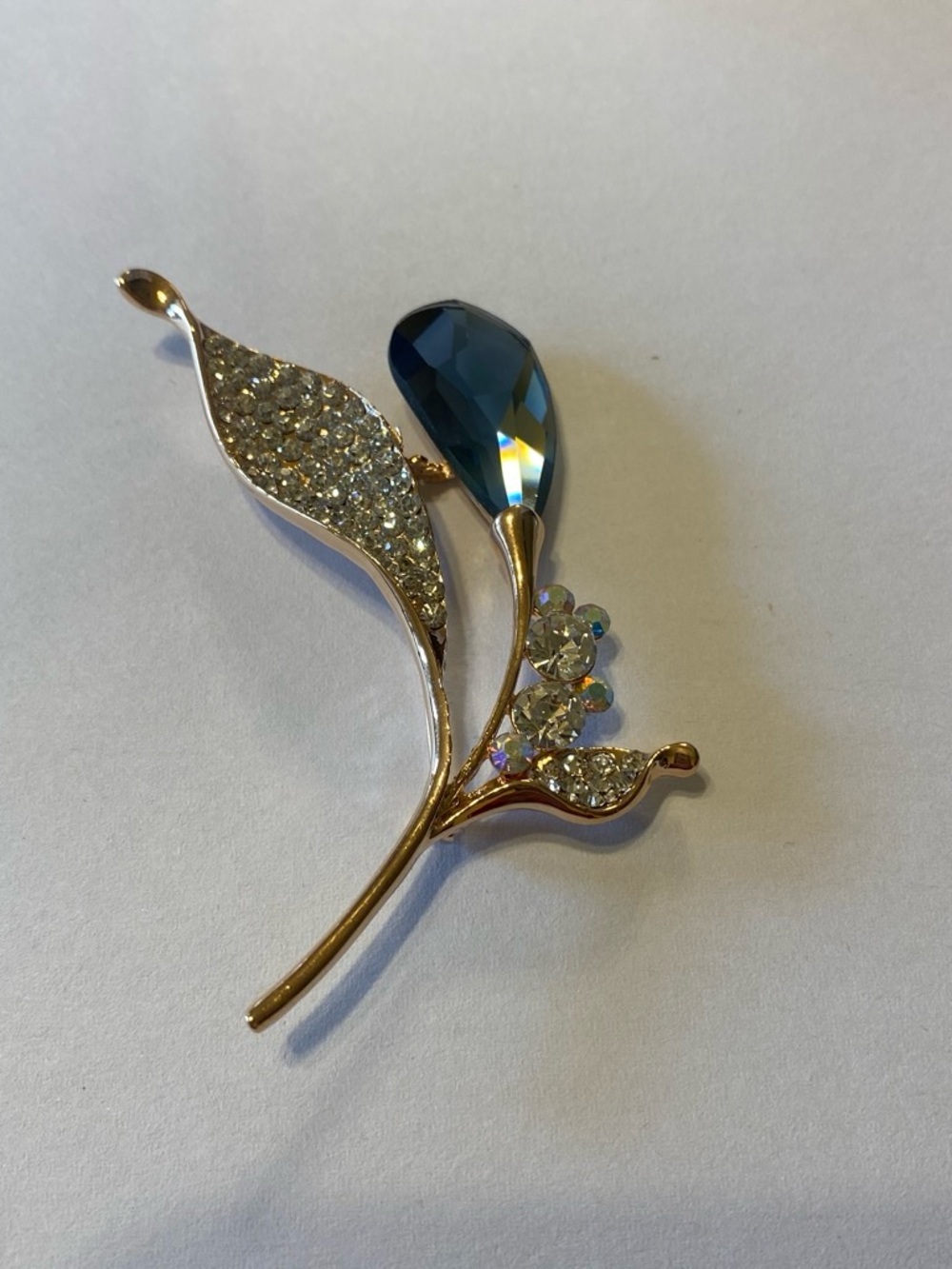 Gold-Tone Blue Crystal Floral Brooch - Women Jewelry
